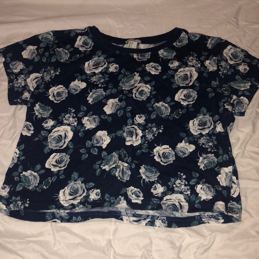 A blue floral crop top